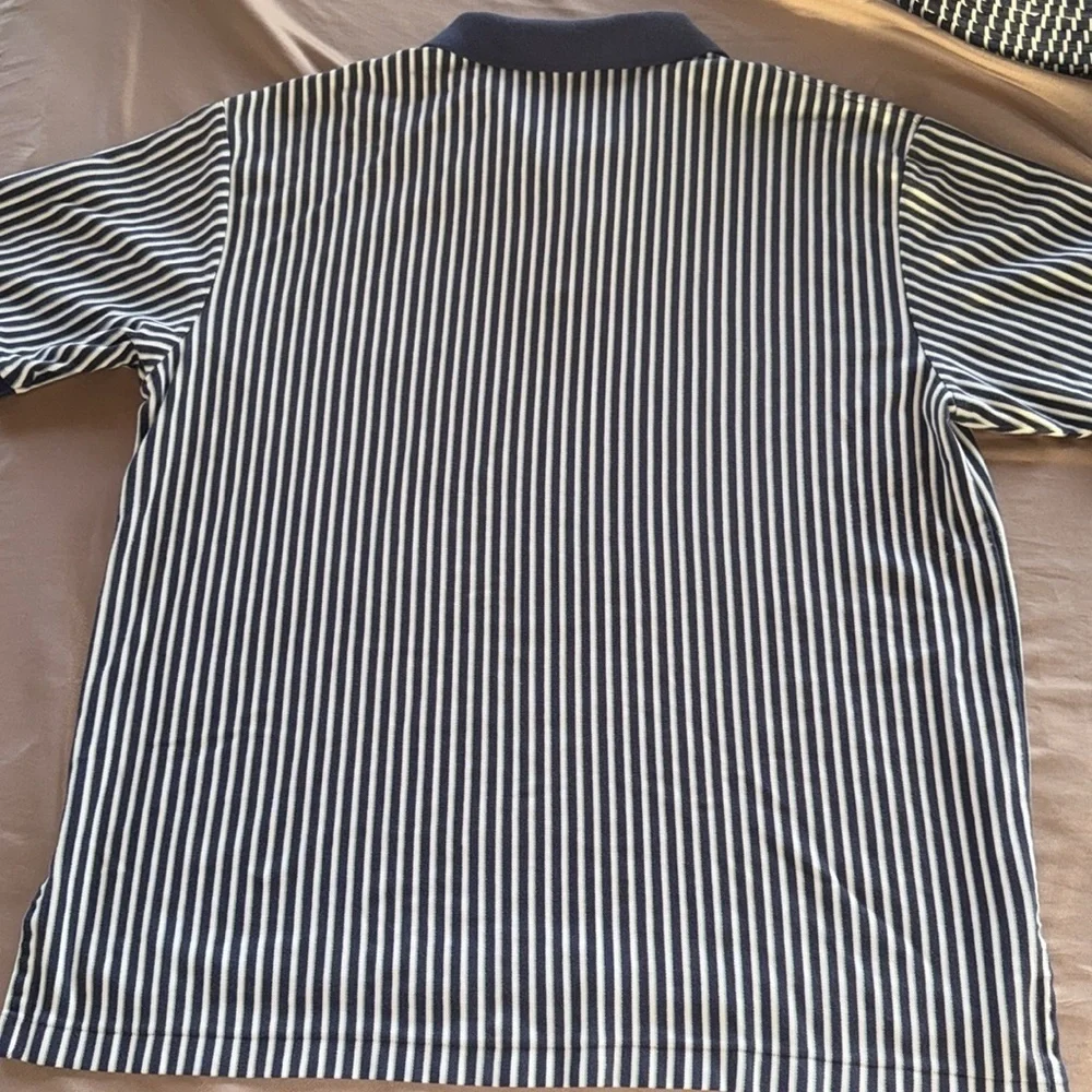 Ralph Lauren Rare Vintage Vertical Stripe Polo Navy Teal & White Stripe 2XL